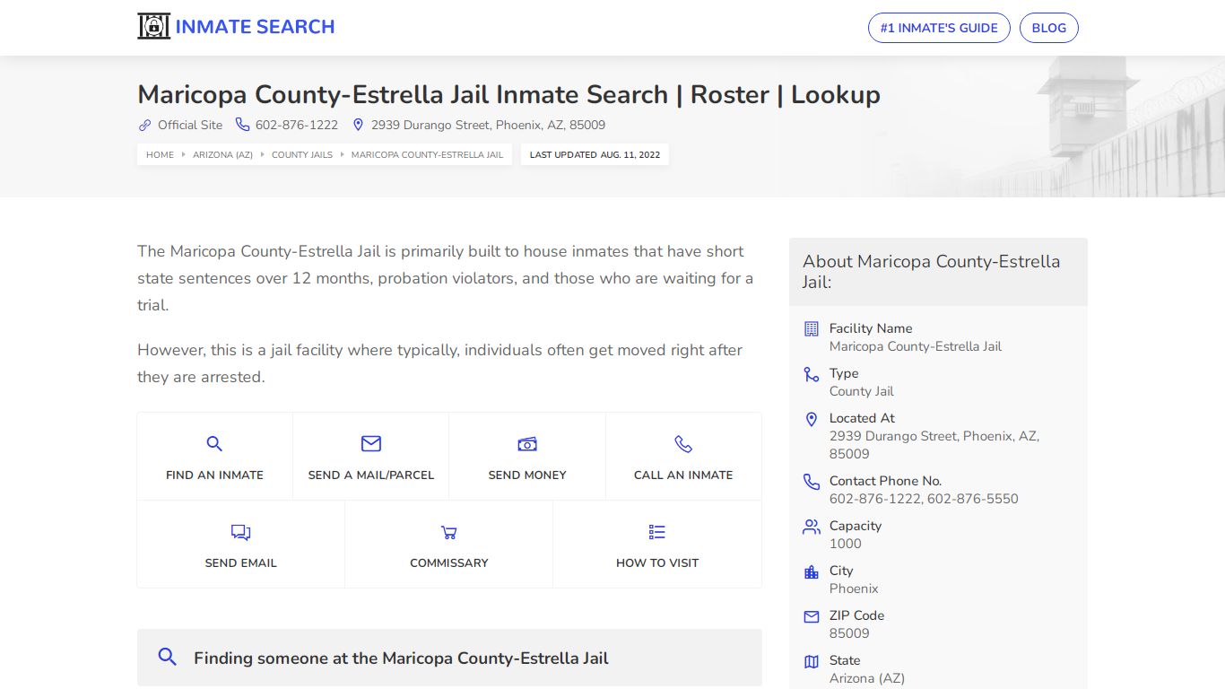 Maricopa County-Estrella Jail Inmate Search | Roster | Lookup